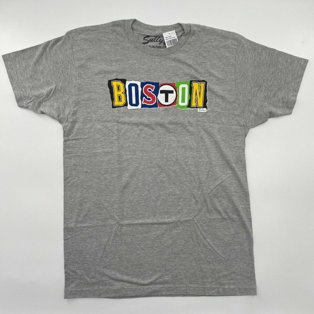 Sully's Boston Red Sox Gray "BOSTON" Graphic T-Shirt Short Sleeve Tee sz L NWT
